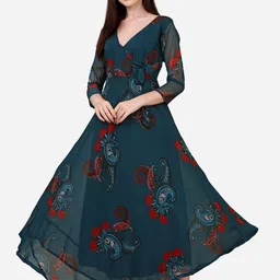 Fashion2wear Floral Printed V-Neck Fit & Flare Maxi Dress-image-35