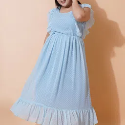 U&F Beyond Self Design Ruffled Georgette  Fit and Flare Maxi Dress-8