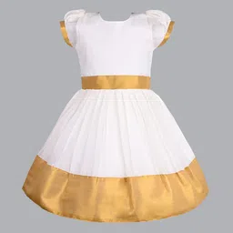 Wish Karo Girls Colourblocked Round Neck Puff Sleeves Fit & Flare Maxi Dress-image-56