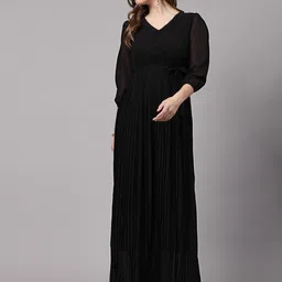 aayu Puff Sleeves Belted Georgette Maxi Dress-image-58