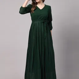 aayu Green Puff Sleeve Georgette Fit & Flare Maxi Dress-picture-45