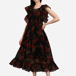 Fashion2wear Floral Printed Flared Sleeves Georgette Fit & Flare Maxi Dress-image-31