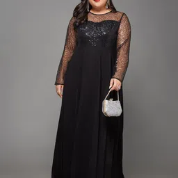 Miss Chase A+ Plus Size Embellished Georgette Flared Fit & Flare Maxi Dress image 3