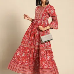 all about you Maroon Ethnic Motifs Print Bell Sleeve Maxi Dress-picture-20