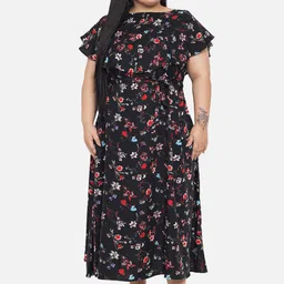 Indietoga Women Plus Size Black Floral Layered Crepe Maxi Dress-22
