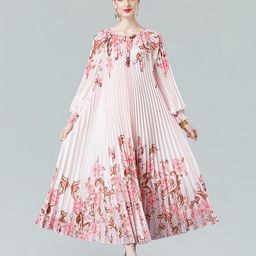 JC Collection Floral Printed Cuffed Sleeves A-Line Maxi Dress-image-86