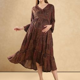 Aanyor Striped Maternity A-Line Maxi Dress-image-34