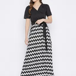 HELLO DESIGN Black & White Printed Crepe Maxi Dress-53