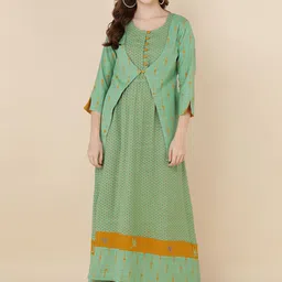 MAAND Green & Yellow A-Line Maxi Dress-picture-52