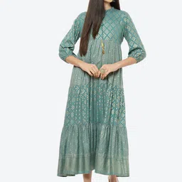 Rangriti Green Ethnic Motifs Ethnic A-Line Maxi Dress-picture-14