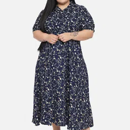 Indietoga Women Plus Size Blue Floral Crepe Maxi Dress-picture-19