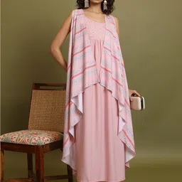 Vishudh Pink Shoulder Straps Embroidered A-Line Maxi Dress With Jacket-picture-14