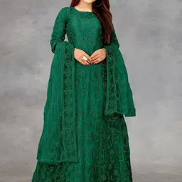 A TO Z CART Embroidered Net Fit & Flare Maxi Dress-image-29