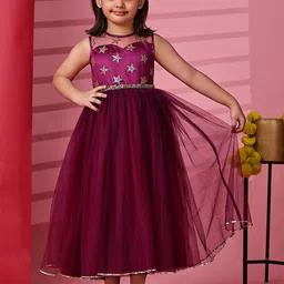 Toy Balloon Kids Girls Self Design Net Fit & Flare Maxi Dress-image-74