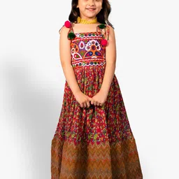 Jilmil Ethnic Printed Accordion Pleated Square neck Cotton Maxi Fit & Flare Dress-image-13