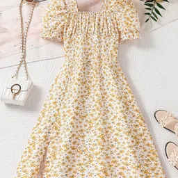 BAESD Girls Floral Print Flutter Sleeve Maxi Dress-75