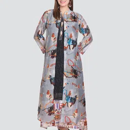 Elthia Abstract Printed Mandarin Collar A-Line Midi Dress-image-4
