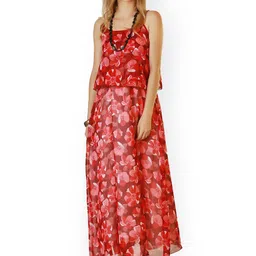 BAESD Floral Printed Shoulder Straps Layered A-Line Maxi Dress-picture-13