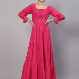 aayu Tie-Up Neck Puff Sleeve Smocked Tiered Maxi Dress-image-86