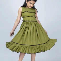 BAESD Girls Round Neck Ruffled Fit & Flare Midi Dress-image-109