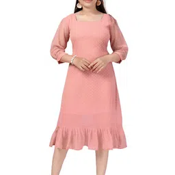 Aarika Girls Peach-Coloured Georgette Midi Dress-image-15