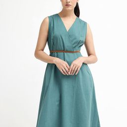 RAREISM V-Neck Cotton A-Line Midi Dress-image-30