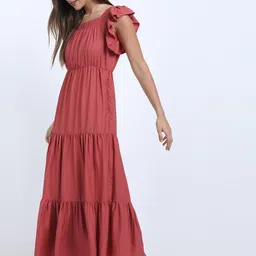 Tokyo Talkies Women Red Multi Layered Maxi Dress-image-40