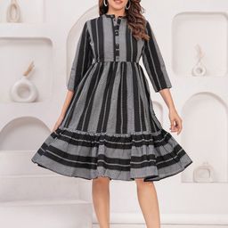 Sarai Striped Fit & Flare Midi Dress-image-55