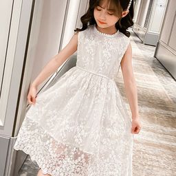 StyleCast Girls White Self Designed Fit & Flare Midi Dress-picture-1
