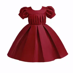 StyleCast Girls Red Puff Sleeve Ruffled Round Neck Fit & Flare Midi Dress-image-66