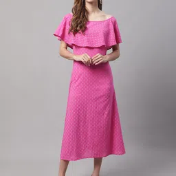 Enchanted Drapes Cotton Floral Off-Shoulder A-Line Midi Dress-image-86