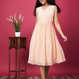 Globus V-Neck Gathered Detail Fit & Flare Dress-image-86