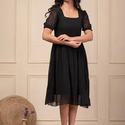 Indi INSIDE Puff Sleeve Georgette Fit & Flare Midi Dress-image-34