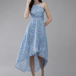 Aarika Floral Print Keyhole Neck Georgette Fit & Flare Midi Dress-image-11