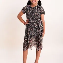KiddoPanti Floral Print Keyhole Neck Georgette Fit & Flare Midi Dress-58