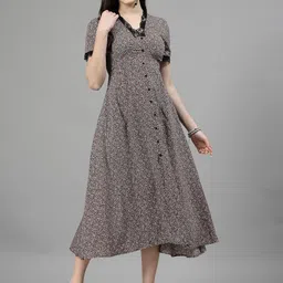 aayu Print Crepe V-Neck Short Sleeves Fit & Flare Midi Casual Dress-image-49