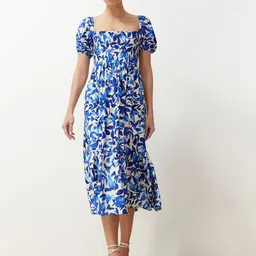 Trendyol Floral Printed Square Neck Puff Sleeves Fit & Flare Midi Dress-picture-42