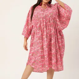 theRebelinme Plus Size Women Pink Floral Kaftan Midi Dress-picture-22