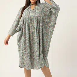 theRebelinme Plus Size Women Grey Floral Kaftan Midi Dress-image-94