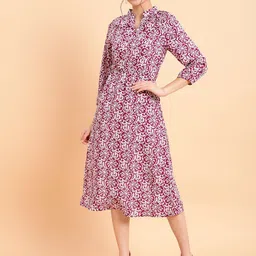 MINT STREET Floral Printed Crepe Fit & Flare Midi Dress-picture-3