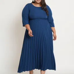 U&F Navy Blue Crepe Empire Plus Size Midi Dress-picture-21