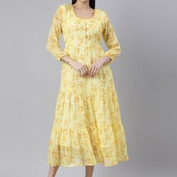 Souchii Floral Printed Tiered Square Neck  A-Line Dress-image-56