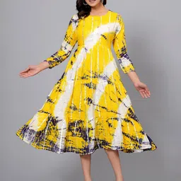 SARAI CREATIONS Round Neck Hand Tie & Dye Cotton Fit and Flare Midi Dress-image-74