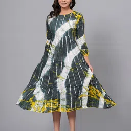 SARAI CREATIONS Round Neck Hand Tie & Dye Fit and Flare Cotton Midi Dress-image-34