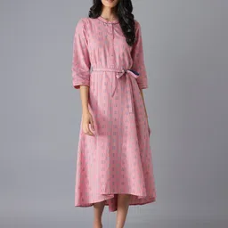AURELIA Pink & Blue A-Line Cotton Midi Dress-image-96