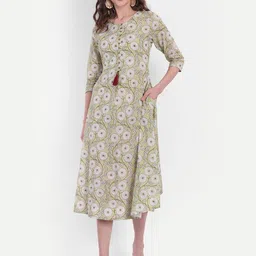 SUTI Floral Printed Cotton A-Line Midi Dress-image-69