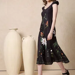 MISH Floral Print Sweetheart Neck Cap Sleeves A-Line Midi Dress-image-55