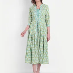 SUTI Floral Printed Cotton A-Line Midi Dress-image-32