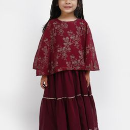V-Mart Girls Floral Printed A-Line Midi Dress-image-50