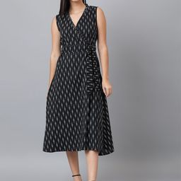 KALINI V-Neck Ethnic Motifs A-Line Midi Dress-image-19